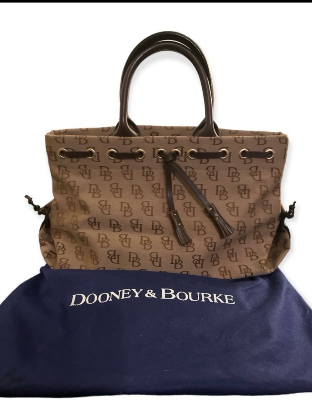 NWOT Dooney & Bourke Signature Tassel Tote with brown leather handle & Trim